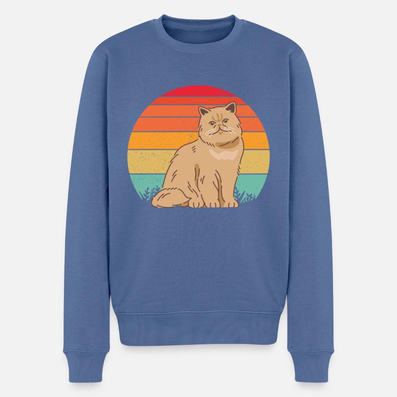 Chat persan rétro - Pull Premium bio Homme - bleu pigeon