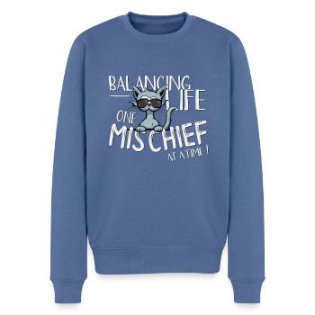 Balancing Life One Mischief At A Time! Cat - Men's Premium Organic Jumper - stone blue - Front - Nico (187cm)