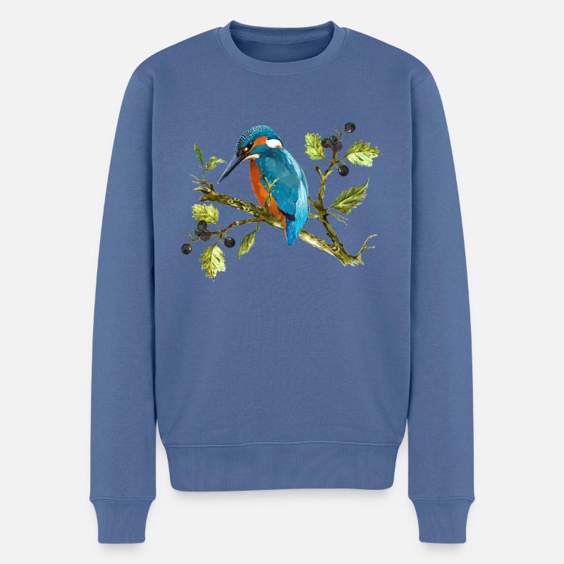 Bunter Vogel - Männer Premium Bio Pullover - Taubenblau
