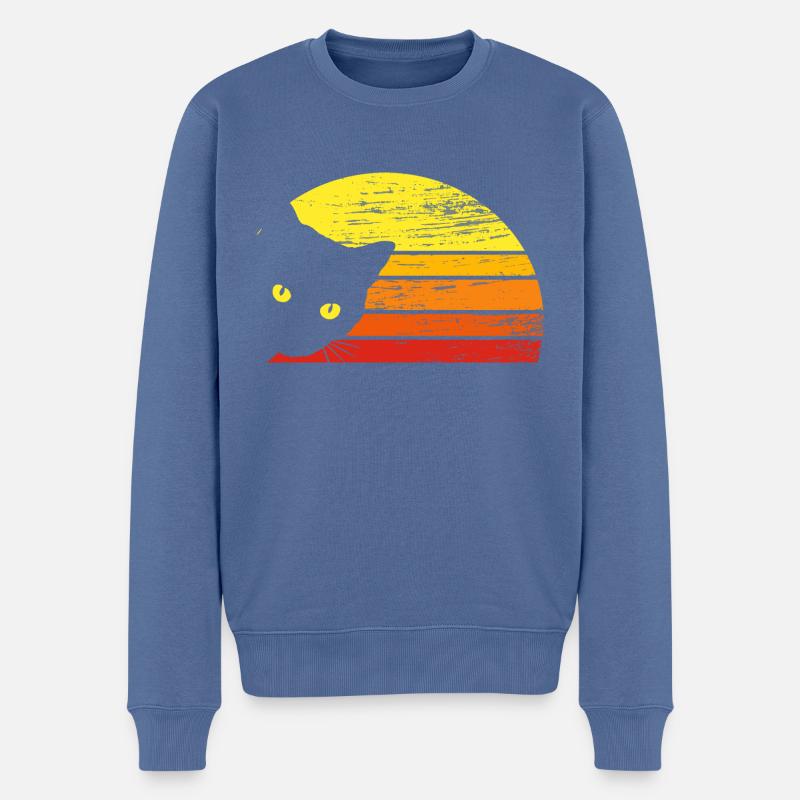 vintage cat - Männer Premium Bio Pullover - Taubenblau