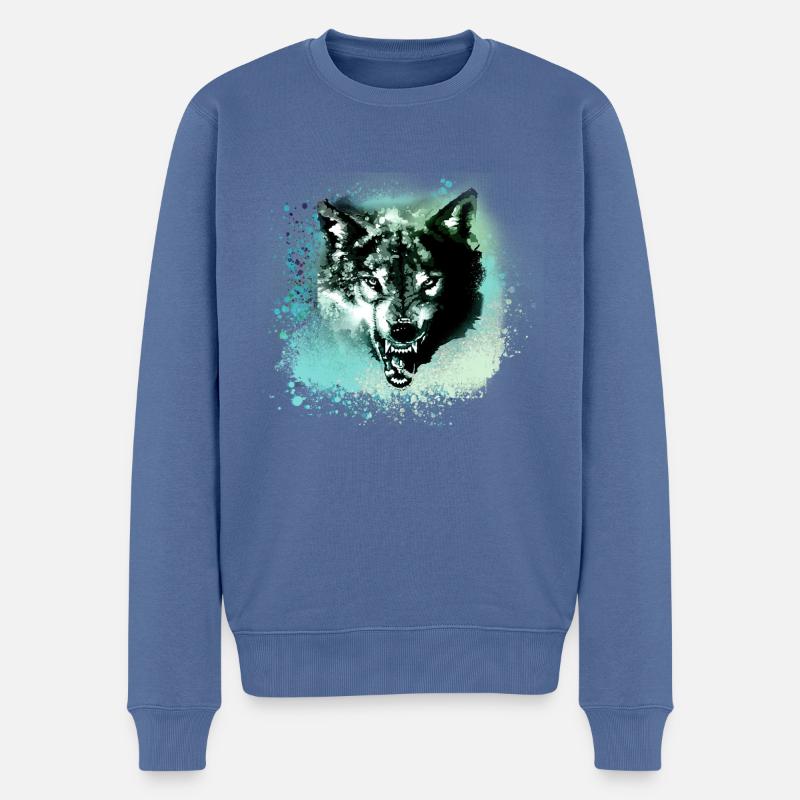 wolf,blau,hund, husky,Hund, malerei,graffiti - Männer Premium Bio Pullover - Taubenblau