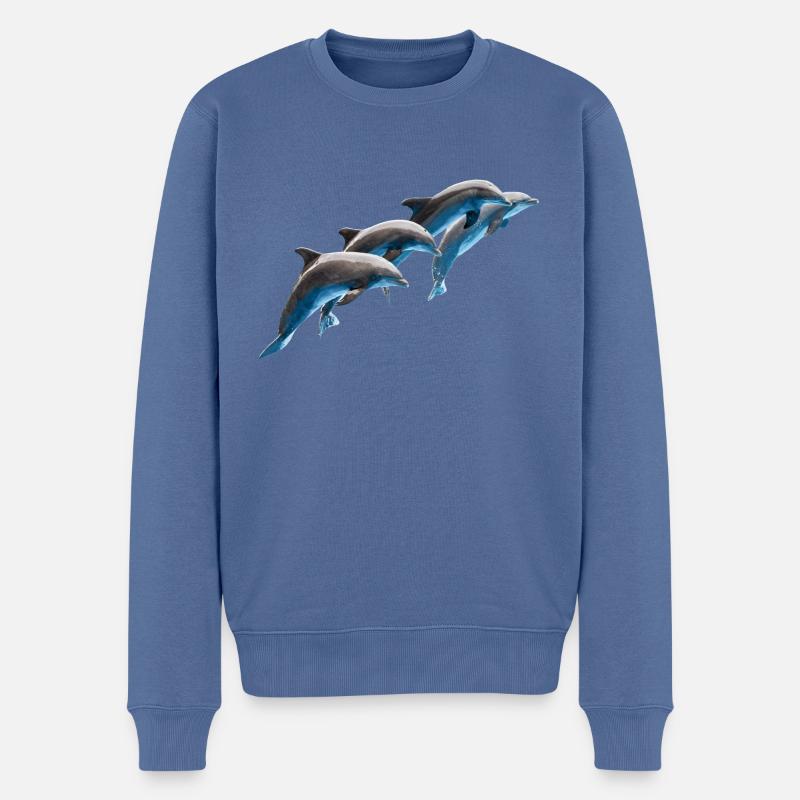 Delphin Gruppe springend, Natürlich - Männer Premium Bio Pullover - Taubenblau