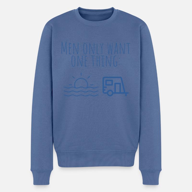 MowoT Wohnwagen am Meer - Männer Premium Bio Pullover - Taubenblau