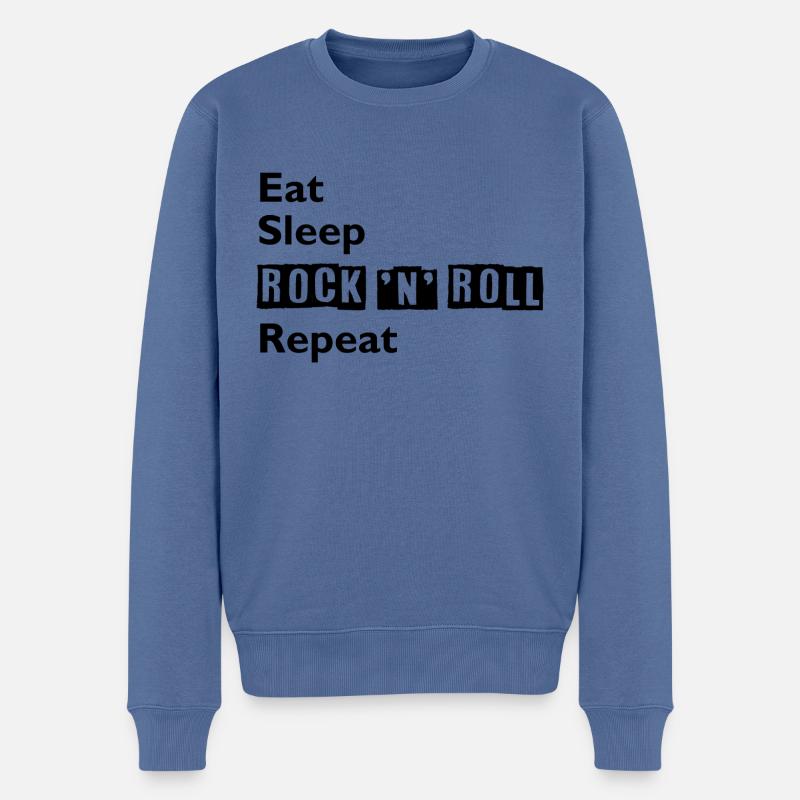 Manger - Dormir - Rock 'n' Roll - Répéter - Pull Premium bio Homme - bleu pigeon