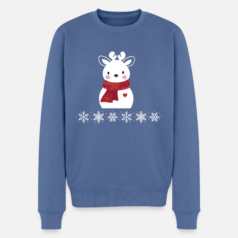Weihnachtshirsch und Schneeflocken - Männer Premium Bio Pullover - Taubenblau