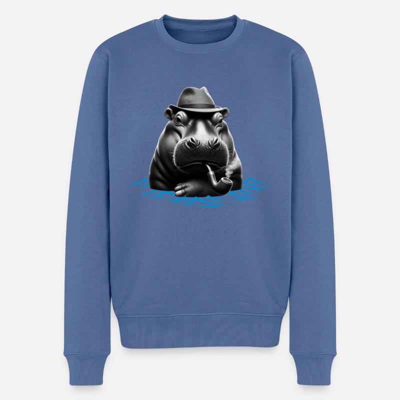 Nilpferd-Pfeife 🦛 - Männer Premium Bio Pullover - Taubenblau