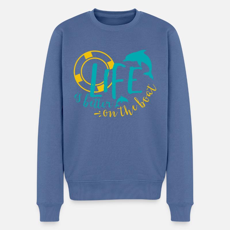 Life is Better On The Boat - Männer Premium Bio Pullover - Taubenblau