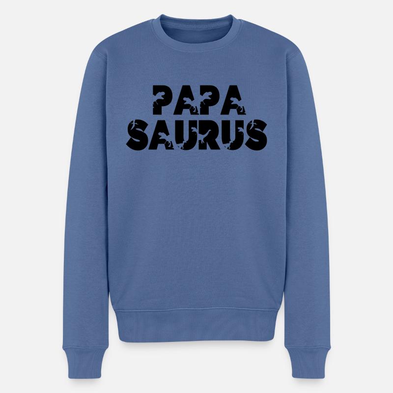 Papasaurus Cooler Papa Geschenkidee Vater stark - Männer Premium Bio Pullover - Taubenblau
