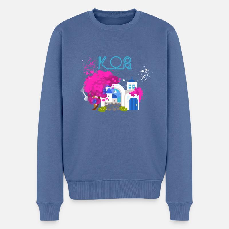 kos,greece,bild,landschaft,blumen,kollage - Männer Premium Bio Pullover - Taubenblau