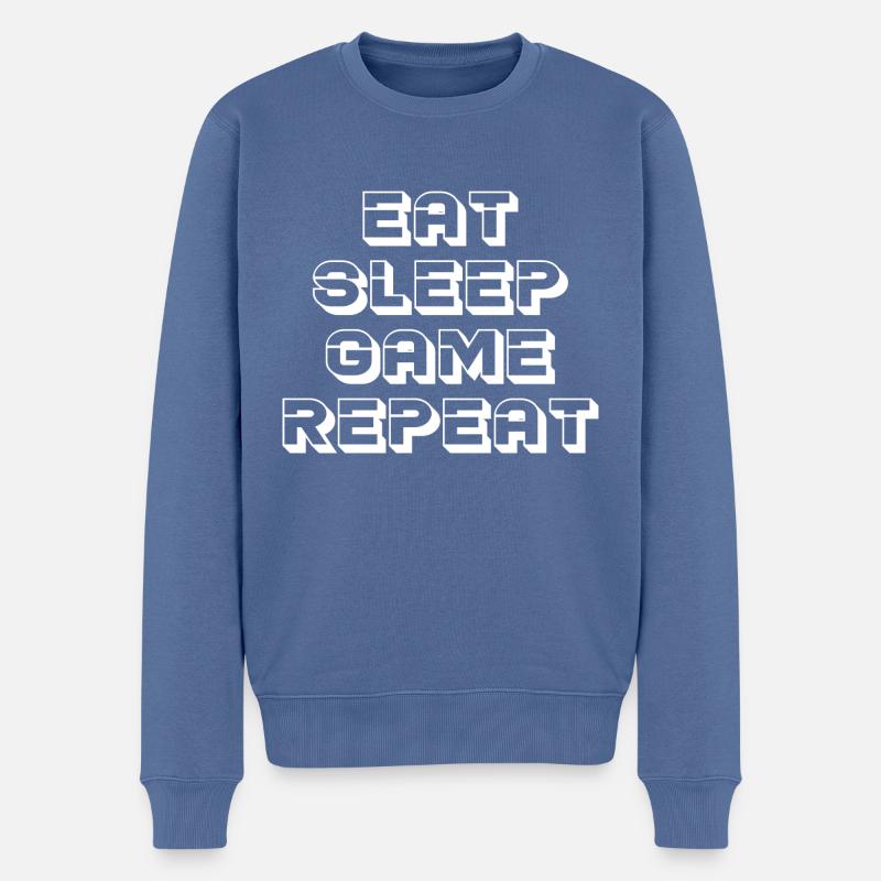 EAT SLEEP GAME REPEAT - Männer Premium Bio Pullover - Taubenblau
