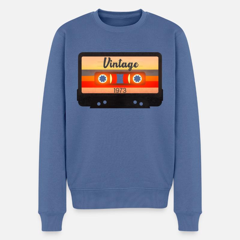 Cassette Vintage 1973 - Pull Premium bio Homme - bleu pigeon