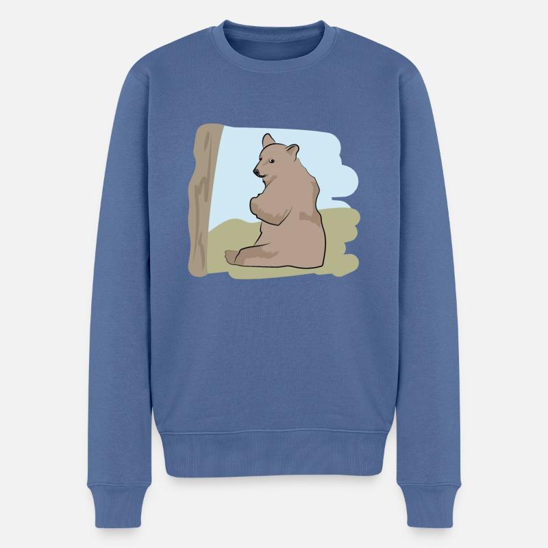 Illustriertes Design mit Bär - Männer Premium Bio Pullover - Taubenblau