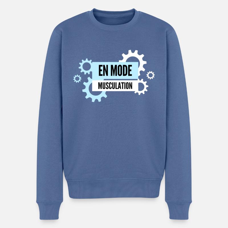 En mode musculation - Pull Premium bio Homme - bleu pigeon