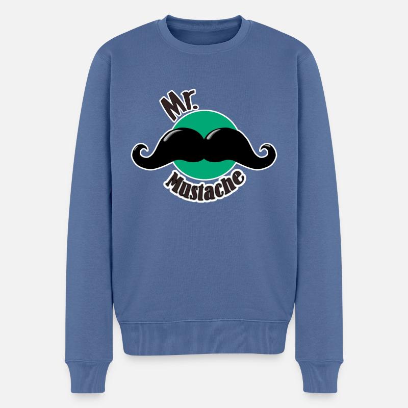 Herr Schnurrbart - Männer Premium Bio Pullover - Taubenblau