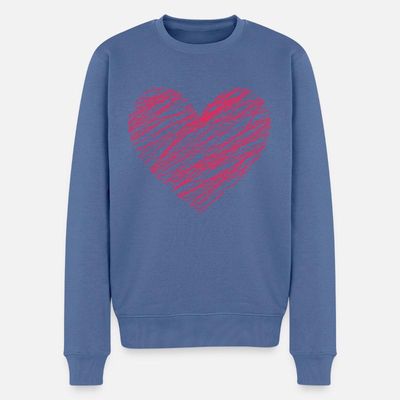 Kritzel Herz Rot - Männer Premium Bio Pullover - Taubenblau