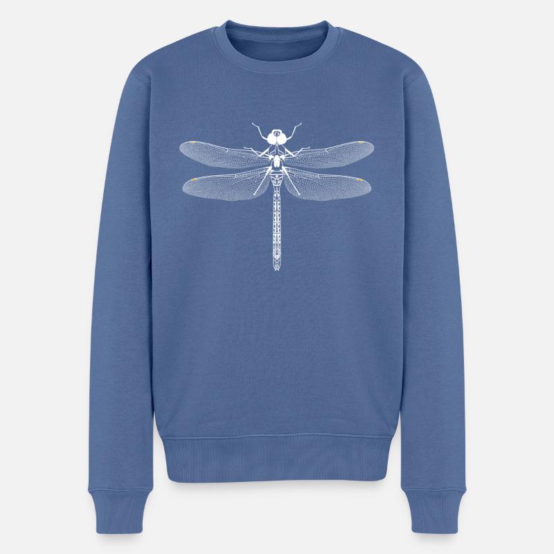 Libelle Weiss - Männer Premium Bio Pullover - Taubenblau