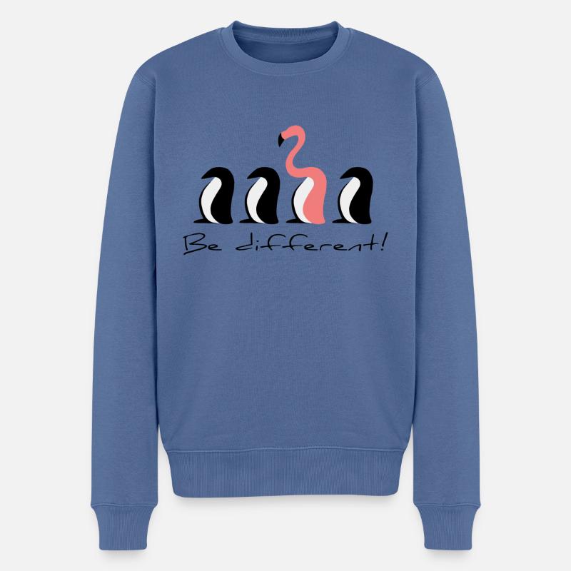 Flaminguin Flamingo unter Pinguin Sei anders - Männer Premium Bio Pullover - Taubenblau