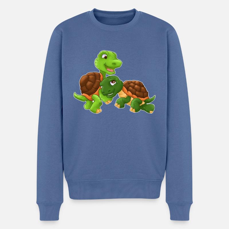 Schildkröte Familie - Männer Premium Bio Pullover - Taubenblau