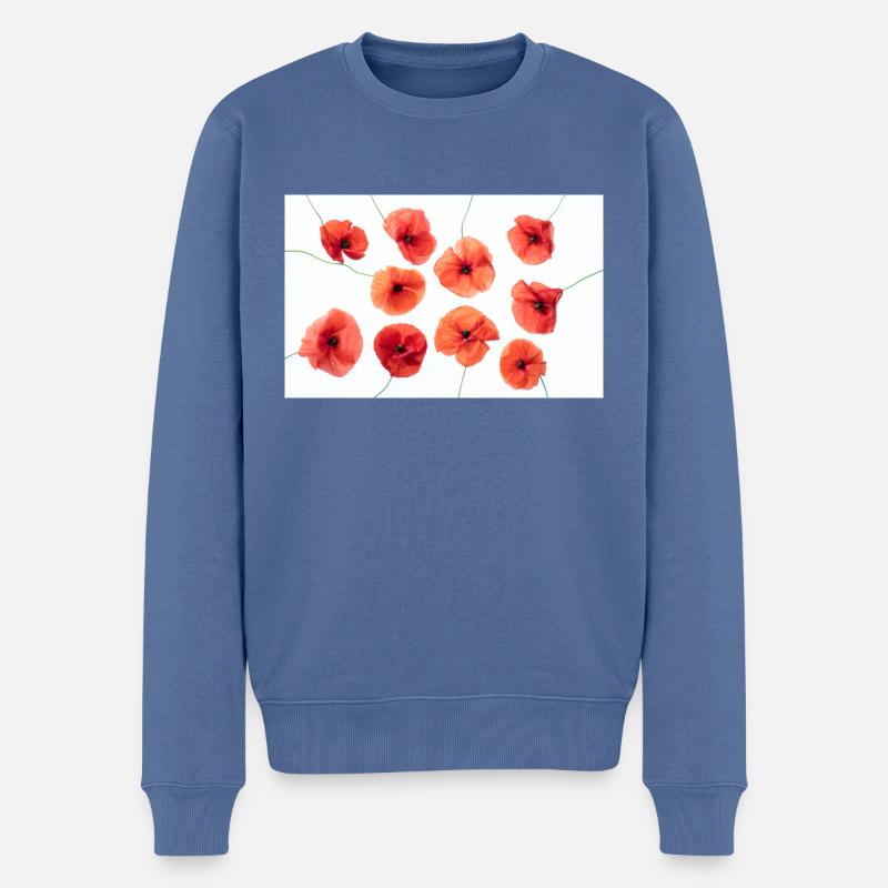 MOHNBLUME Rot Weiss - Männer Premium Bio Pullover - Taubenblau