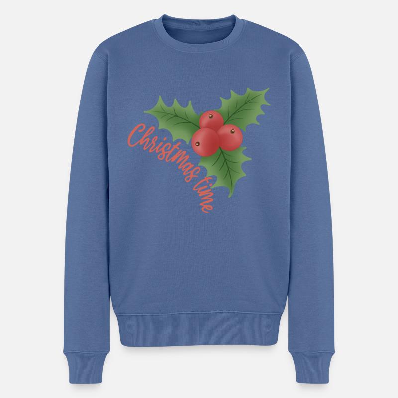 Noël - Gui aux baies rouges - Pull Premium bio Homme - bleu pigeon