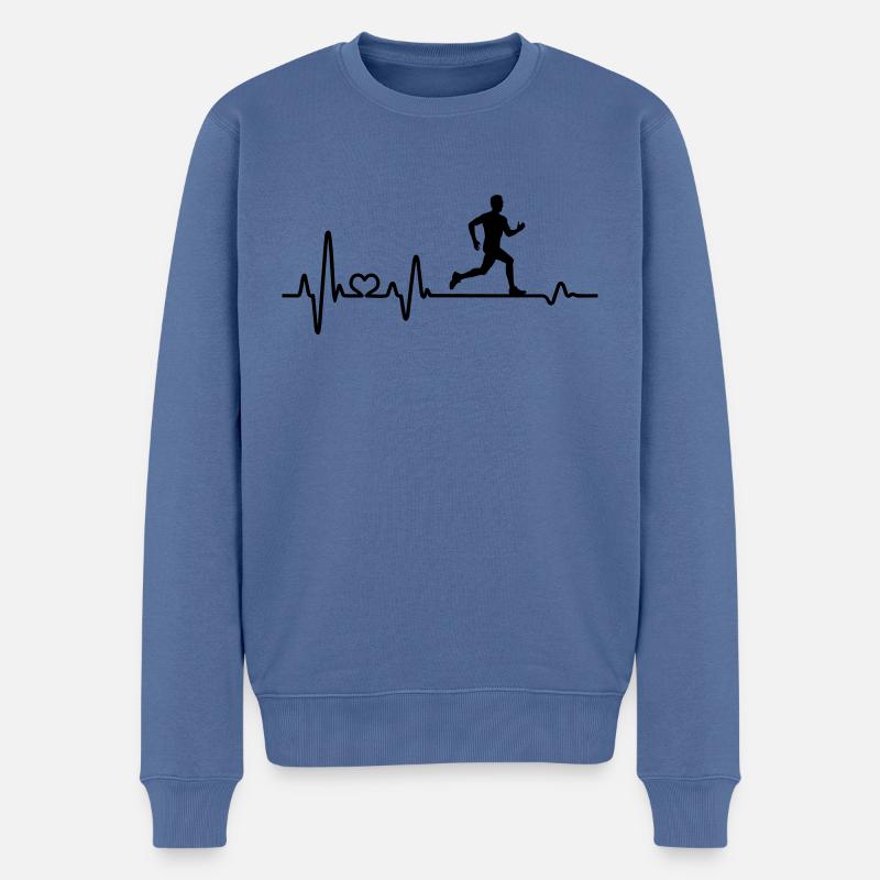 Heartbeat jogger jogging jogging impulsion de course EKG - Pull Premium bio Homme - bleu pigeon