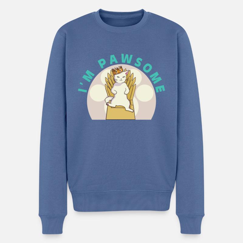 Chat mignon blanc - Pull Premium bio Homme - bleu pigeon