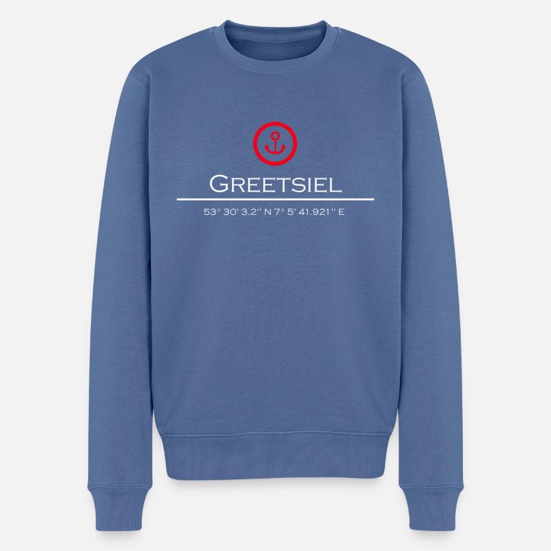 Greetsiel roter Anker - Männer Premium Bio Pullover - Taubenblau