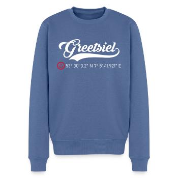 Greetsiel Koordinaten - Männer Premium Bio Pullover - Taubenblau - Vorne - Nico (187cm)