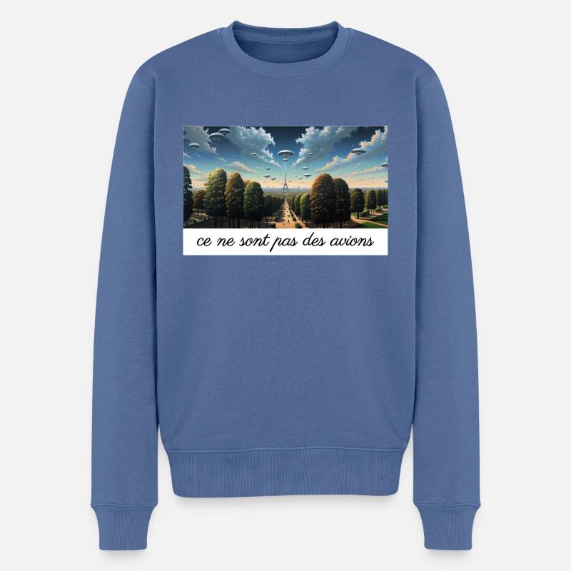 UFOs über Paris - Magritte - Männer Premium Bio Pullover - Taubenblau