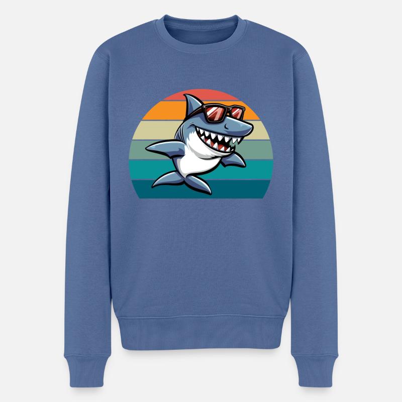 requin rétro drôle plage d’été - Pull Premium bio Homme - bleu pigeon