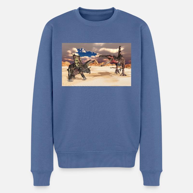 Pentaceratops und Spinosaurus - Männer Premium Bio Pullover - Taubenblau
