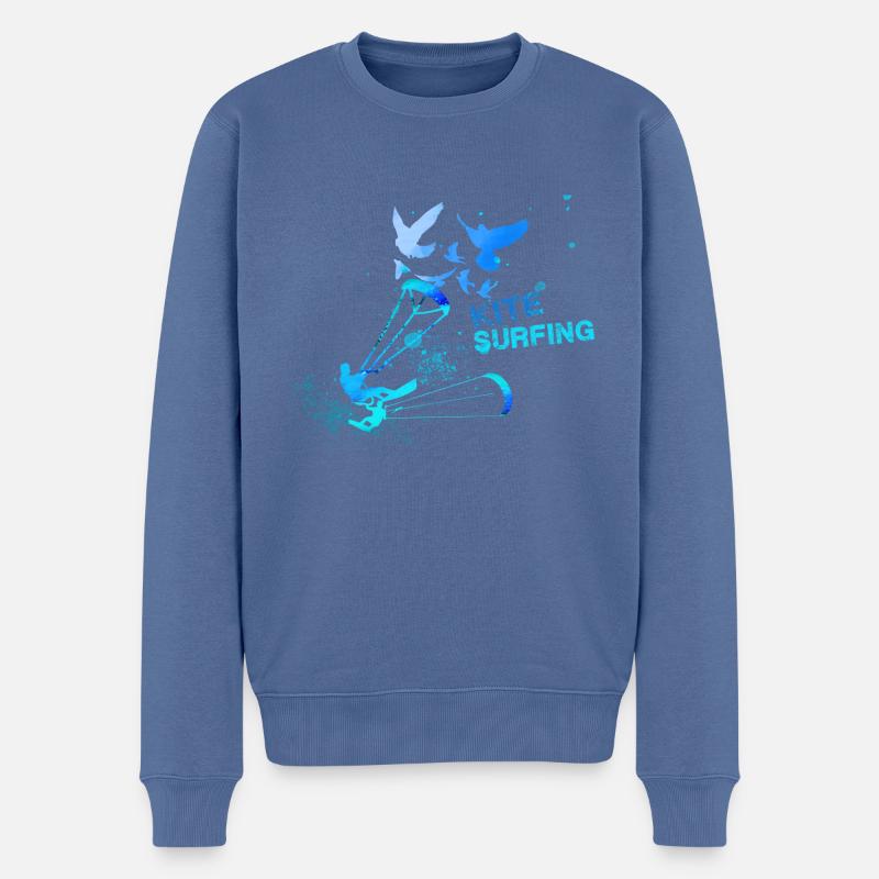 kitesurfing,surfing,surfer,welle,blau,vögel - Männer Premium Bio Pullover - Taubenblau