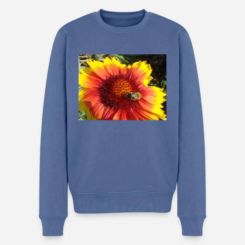 Bourdon sur cocarde fleur rouge jaune - Pull Premium bio Homme - bleu pigeon
