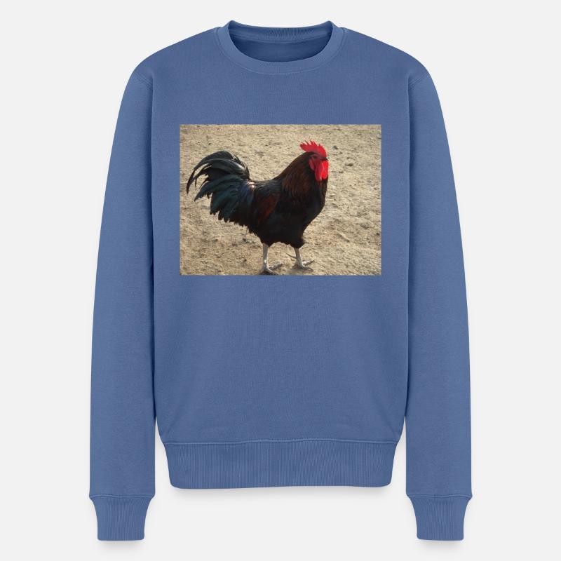 Hahn mit schwarzen Federn - Männer Premium Bio Pullover - Taubenblau