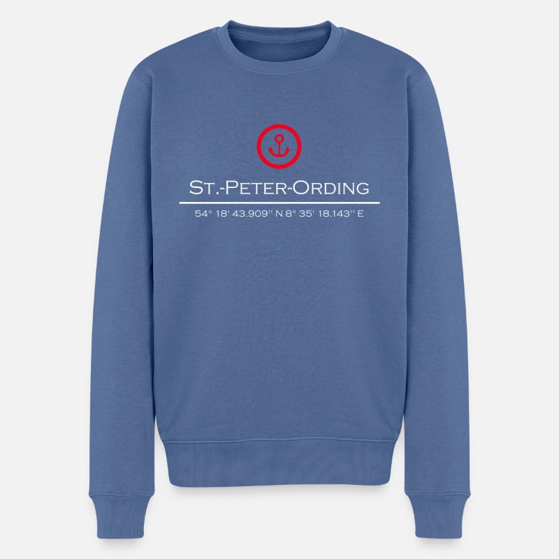 St Peter Ording roter Anker Koordinaten - Männer Premium Bio Pullover - Taubenblau
