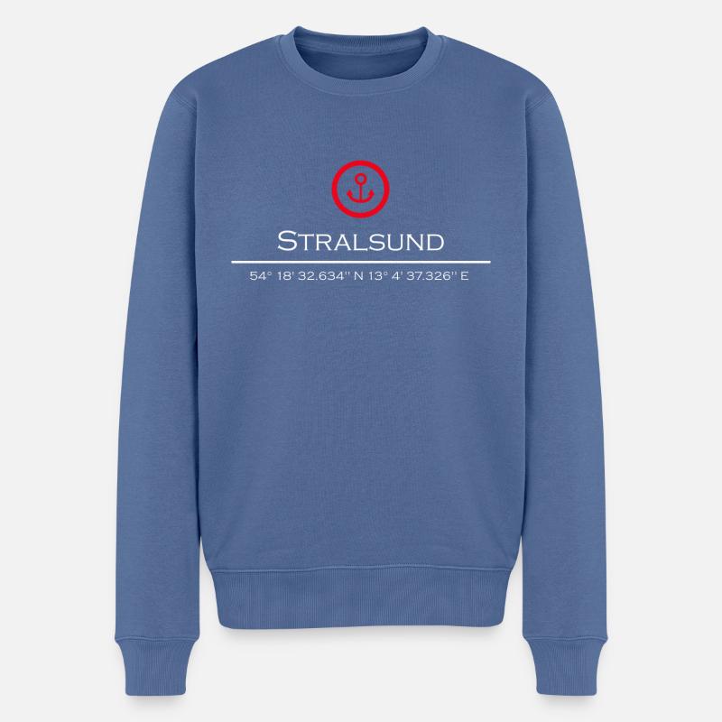 Stralsund roter Anker Koordinaten - Männer Premium Bio Pullover - Taubenblau