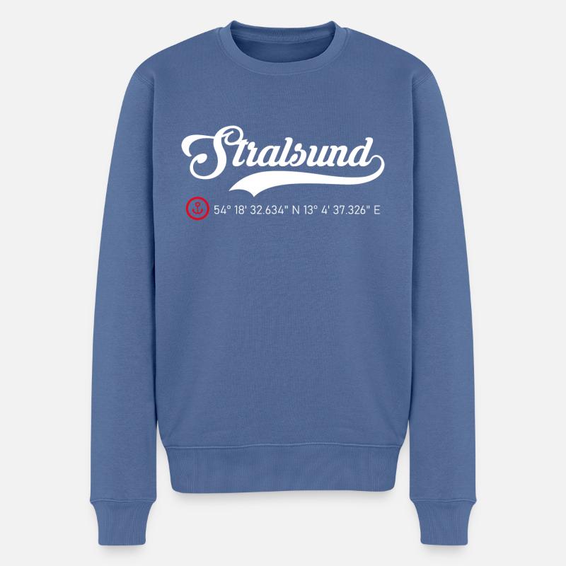 Stralsund roter Anker - Männer Premium Bio Pullover - Taubenblau