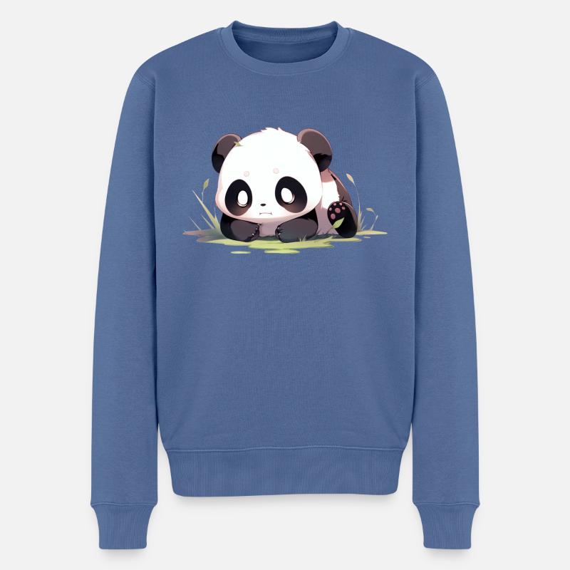 Süßer Panda - Männer Premium Bio Pullover - Taubenblau