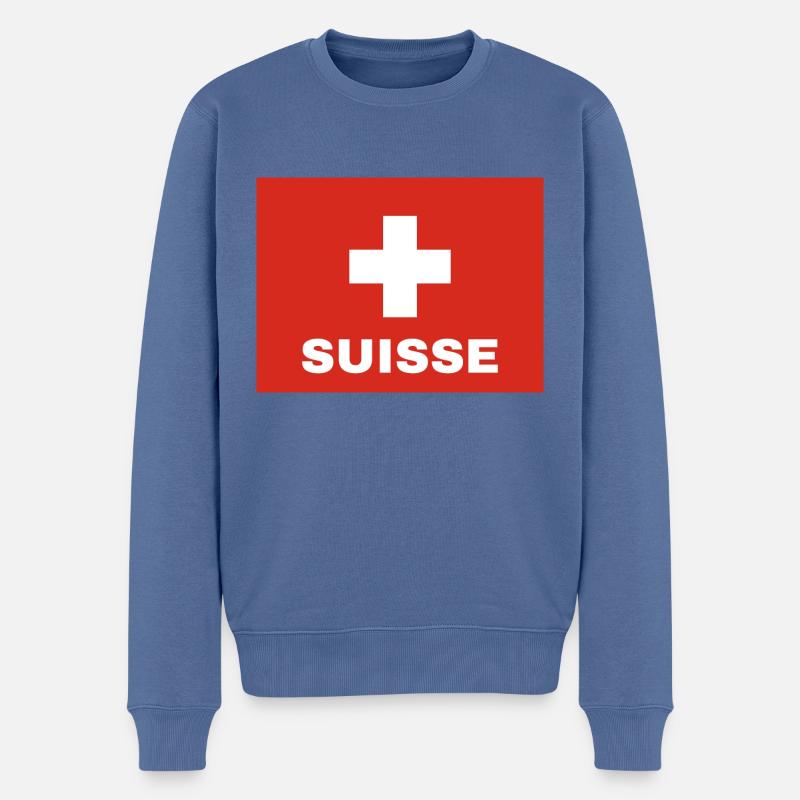 Schweizer Flagge - Männer Premium Bio Pullover - Taubenblau