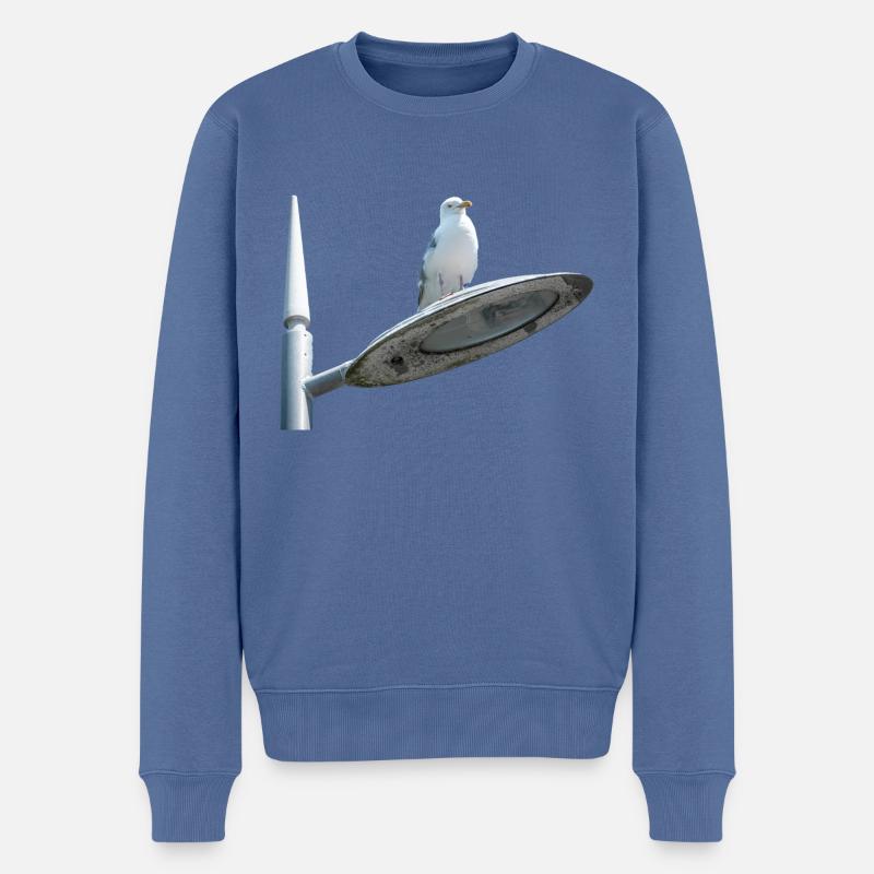 Mouette sur un poteau de lampe - Pull Premium bio Homme - bleu pigeon