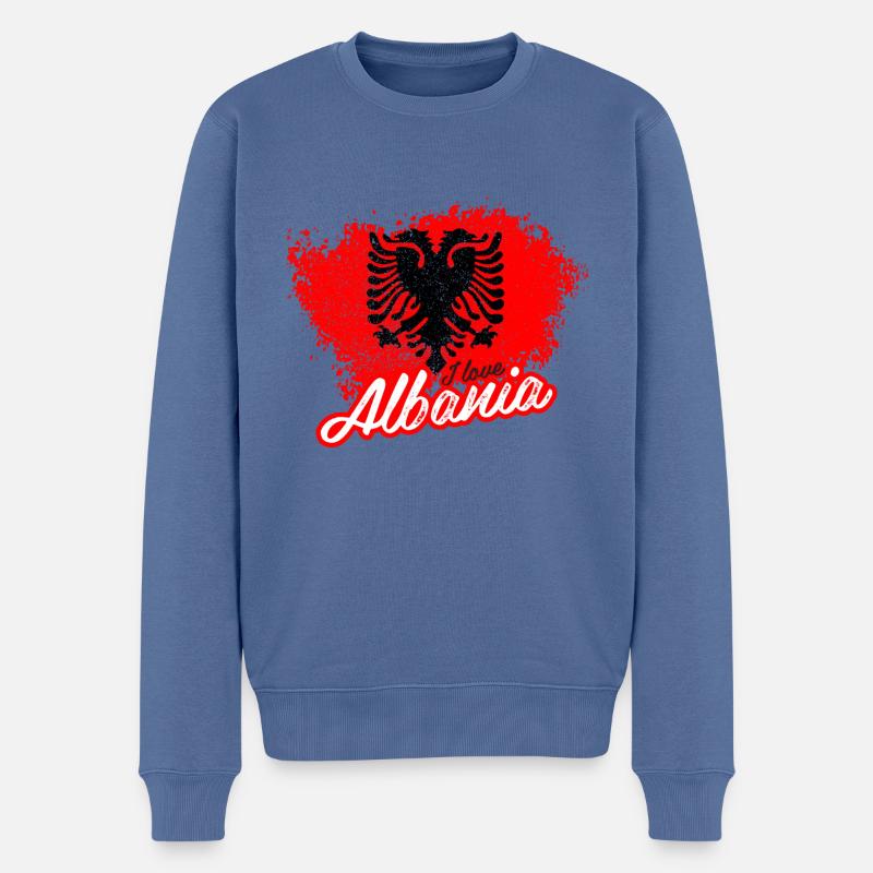 Ich liebe Albanien - Männer Premium Bio Pullover - Taubenblau