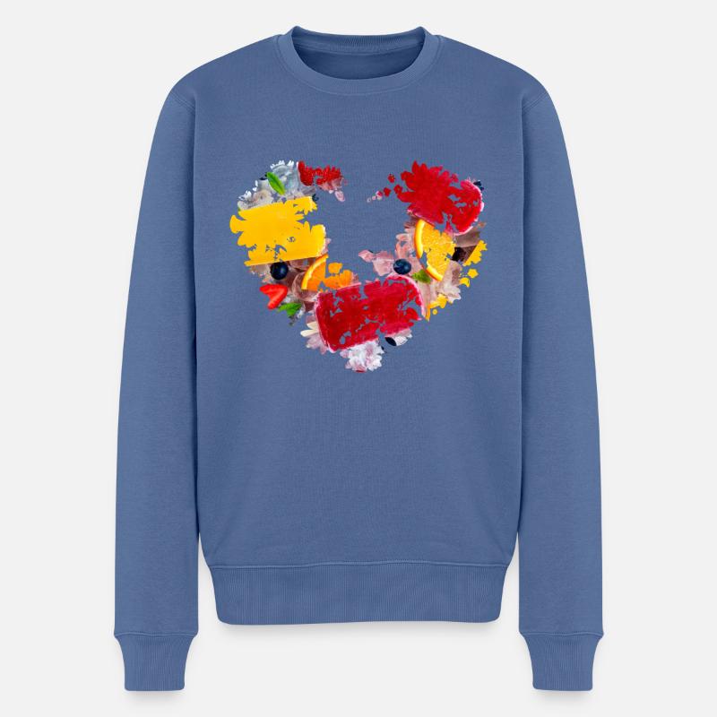 blumenherz,herz,blumen,foto,bunte blumen,eis - Männer Premium Bio Pullover - Taubenblau