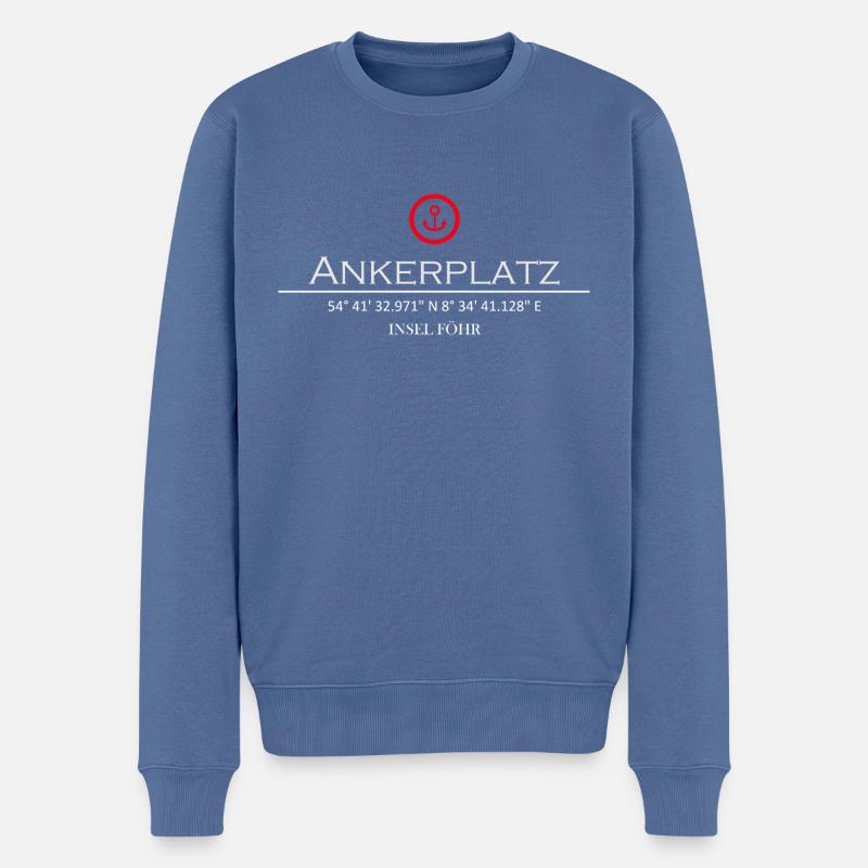 Ankerplatz Insel Föhr - Männer Premium Bio Pullover - Taubenblau