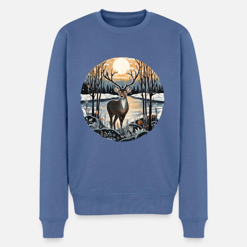 Paysage d’hiver avec des cerfs - Pull Premium bio Homme - bleu pigeon