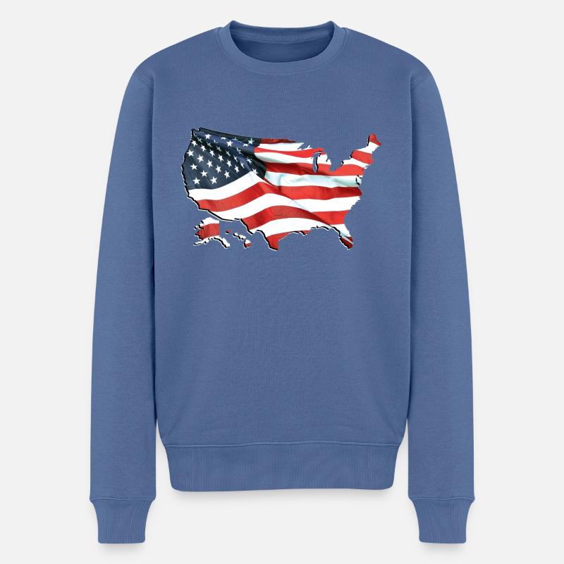 USA | echte Flagge | Flag Map - Männer Premium Bio Pullover - Taubenblau