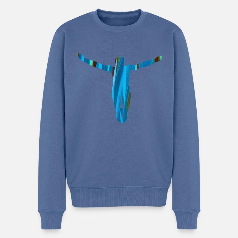 sprung,cliffhanger,springer,graffiti,blau - Männer Premium Bio Pullover - Taubenblau
