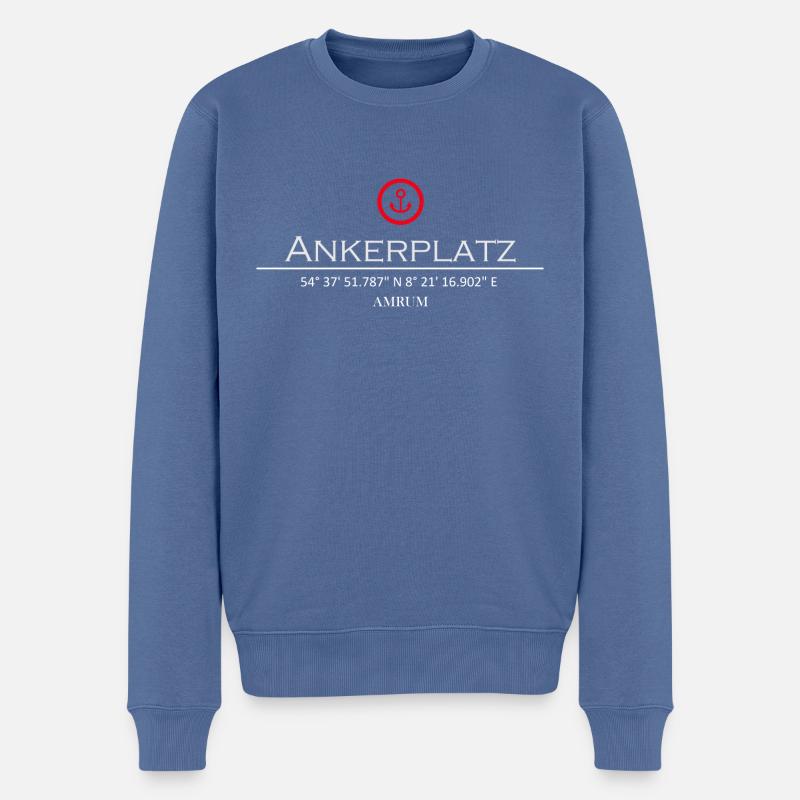 Ankerplatz Amrum - Männer Premium Bio Pullover - Taubenblau