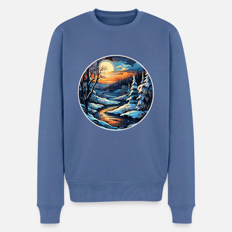 Winterlandschaft - Männer Premium Bio Pullover - Taubenblau