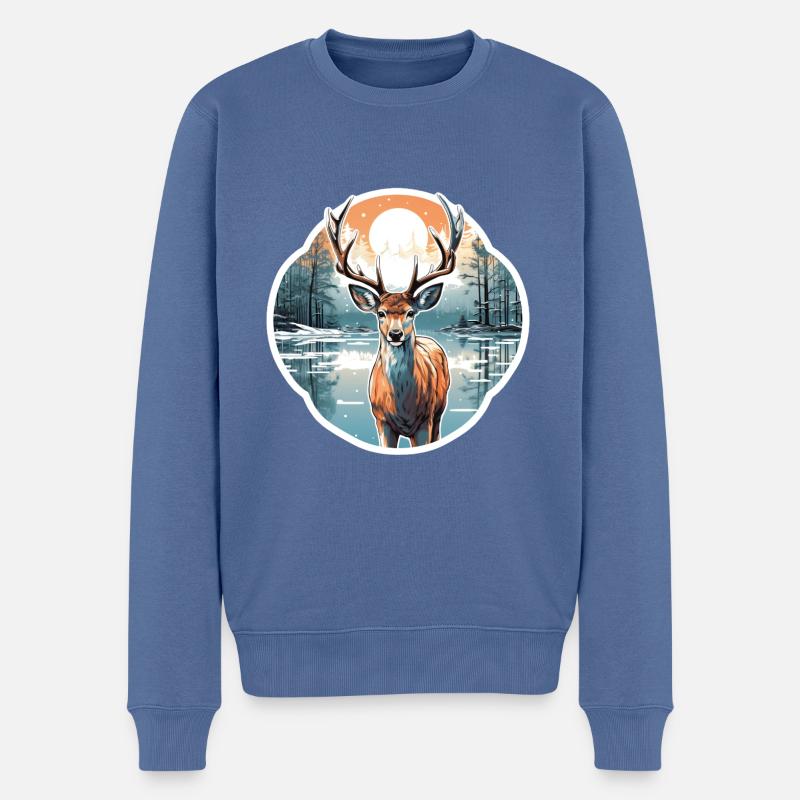 Hirsch in Winterlandschaft - Männer Premium Bio Pullover - Taubenblau