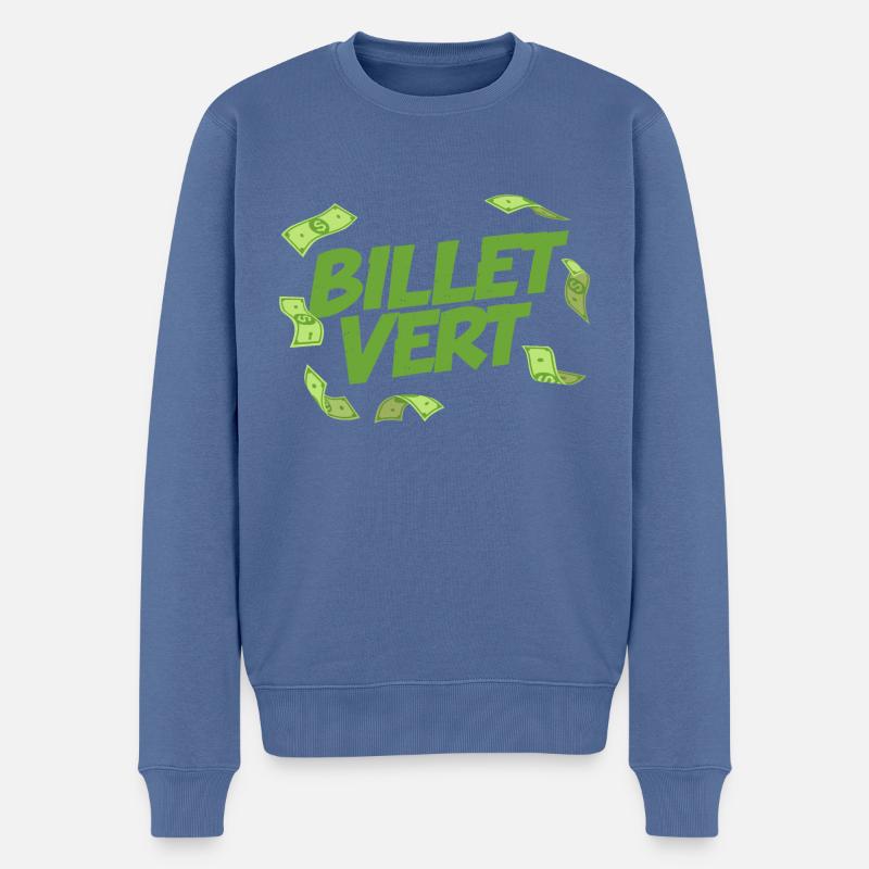 Billet vert - Pull Premium bio Homme - bleu pigeon